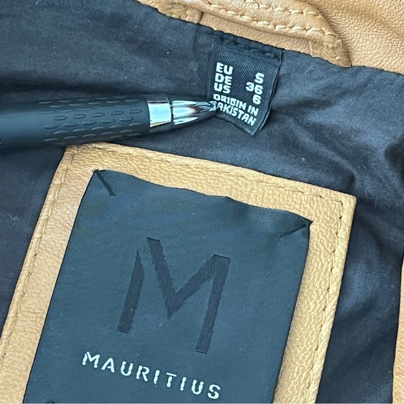 NWOT MARITIUS CHRISTY STAR MOTO LEATHER JACKET IN CARAMEL AND TAN BLUSH - Picture 15 of 15